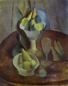 パブロ・ピカソ Painting - フルーツとガラスのコンポティエ 1909年 パブロ・ピカソ